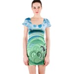 Blue Green Circle Design Short Sleeve Bodycon Dress