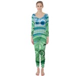 Blue Green Circle Design Long Sleeve Catsuit