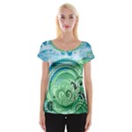 Blue Green Circle Design Cap Sleeve Top