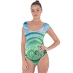 Blue Green Circle Design Short Sleeve Leotard 