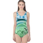 Blue Green Circle Design One Piece Swimsuit