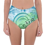 Blue Green Circle Design Reversible High-Waist Bikini Bottoms