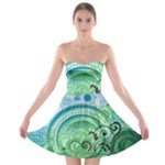 Blue Green Circle Design Strapless Bra Top Dress