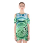 Blue Green Circle Design Shoulder Cutout One Piece Dress