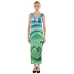 Blue Green Circle Design Fitted Maxi Dress