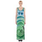 Blue Green Circle Design Maxi Thigh Split Dress