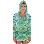 Blue Green Circle Design Long Sleeve Hooded T-shirt