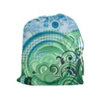 Blue Green Circle Design Drawstring Pouch (XL)