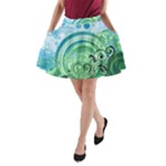 Blue Green Circle Design A-Line Pocket Skirt