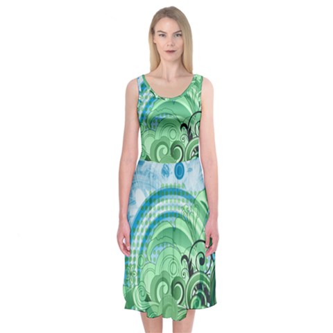 Blue Green Circle Design Midi Sleeveless Dress from ArtsNow.com