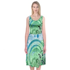 Blue Green Circle Design Midi Sleeveless Dress from ArtsNow.com