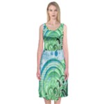 Blue Green Circle Design Midi Sleeveless Dress