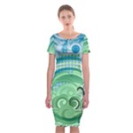 Blue Green Circle Design Classic Short Sleeve Midi Dress