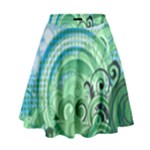 Blue Green Circle Design High Waist Skirt