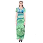 Blue Green Circle Design Short Sleeve Maxi Dress