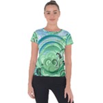 Blue Green Circle Design Short Sleeve Sports Top 