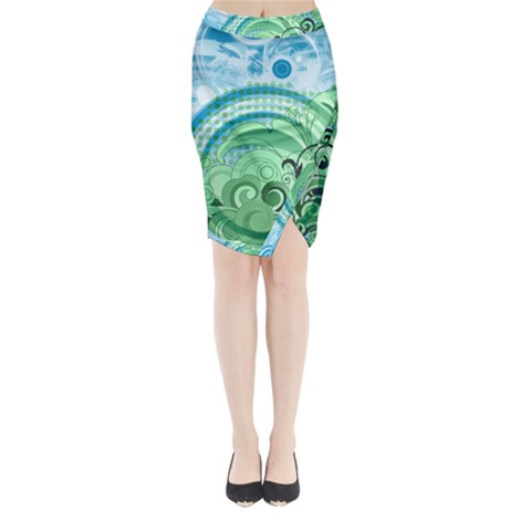 Blue Green Circle Design Midi Wrap Pencil Skirt from ArtsNow.com