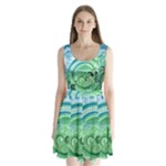 Blue Green Circle Design Split Back Mini Dress 