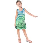 Blue Green Circle Design Kids  Sleeveless Dress