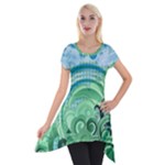 Blue Green Circle Design Short Sleeve Side Drop Tunic