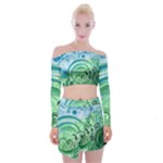 Blue Green Circle Design Off Shoulder Top with Mini Skirt Set