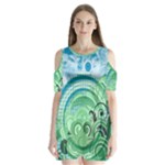 Blue Green Circle Design Shoulder Cutout Velvet One Piece