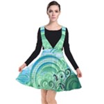 Blue Green Circle Design Plunge Pinafore Dress