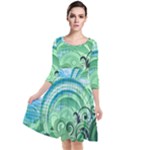 Blue Green Circle Design Quarter Sleeve Waist Band Dress