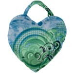 Blue Green Circle Design Giant Heart Shaped Tote