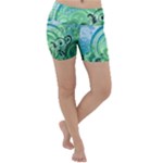 Blue Green Circle Design Lightweight Velour Yoga Shorts