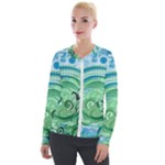 Blue Green Circle Design Velour Zip Up Jacket