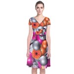 Ball Art Short Sleeve Front Wrap Dress