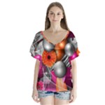 Ball Art V-Neck Flutter Sleeve Top