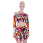 Ball Art Off Shoulder Top with Mini Skirt Set