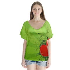 V-Neck Flutter Sleeve Top 