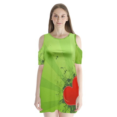 Red Heart Art Shoulder Cutout Velvet One Piece from ArtsNow.com