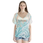 Pink Blue Pattern V-Neck Flutter Sleeve Top