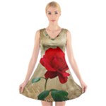 Red Rose Art V-Neck Sleeveless Dress