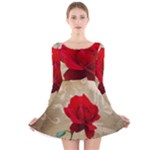 Red Rose Art Long Sleeve Velvet Skater Dress