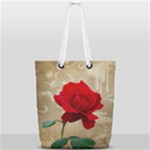 Red Rose Art Full Print Rope Handle Tote (Small)