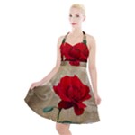 Red Rose Art Halter Party Swing Dress 