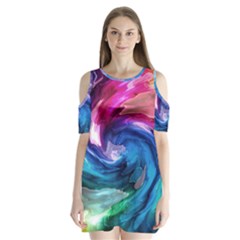 Water Paint Shoulder Cutout Velvet One Piece from ArtsNow.com