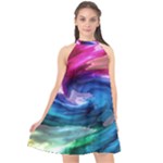 Water Paint Halter Neckline Chiffon Dress 