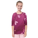 Pink Flower Art Kids  Quarter Sleeve Raglan Tee