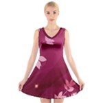 Pink Flower Art V-Neck Sleeveless Dress