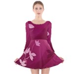 Pink Flower Art Long Sleeve Velvet Skater Dress