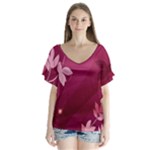 Pink Flower Art V-Neck Flutter Sleeve Top