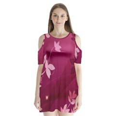 Pink Flower Art Shoulder Cutout Velvet One Piece from ArtsNow.com