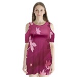 Pink Flower Art Shoulder Cutout Velvet One Piece