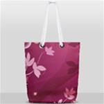 Pink Flower Art Full Print Rope Handle Tote (Small)